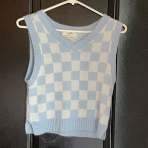 Blue and White Checkered Knit Vest